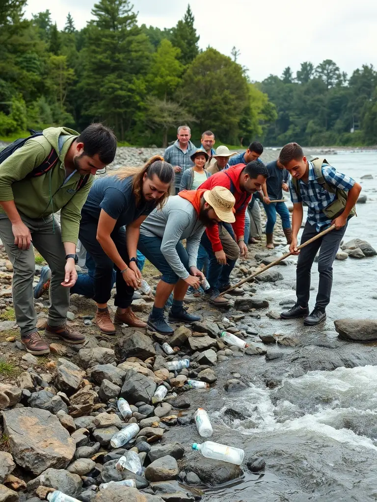 SCCCLV members cleaning up a local riverbank, removing trash and debris to improve water quality and protect aquatic habitats, demonstrating the club's dedication to environmental stewardship.